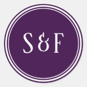 Donker Paarse Monogram Envelopsluiting Ronde Sticker (Voorkant)