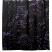 Donker Paarse Moody Gotische Pioenen Bloemen Nacht Douchegordijn (Voorkant)