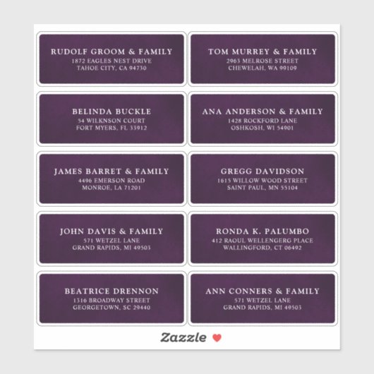Donker paarse Plum Gast Naam Adres Sticker (Vel)