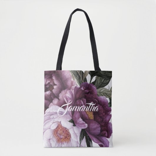 Donker Paarse Plum Pink Pioenrozen groen | Tote Bag (Voorkant)