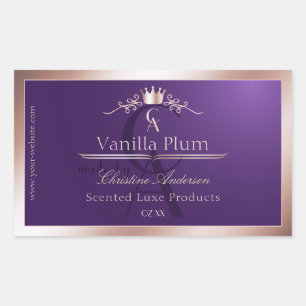 Donker Paarse Productlabel Roze Gouden Frame Monog Rechthoekige Sticker