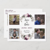 Donker Paarse pruim pioenrozen foto Bewaar de datu Aankondigingskaart (Voorkant / Achterkant)