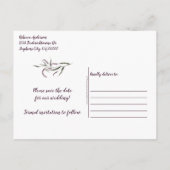 Donker Paarse pruim pioenrozen foto Bewaar de datu Aankondigingskaart (Achterkant)