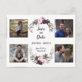 Donker Paarse pruim pioenrozen foto Bewaar de datu Aankondigingskaart (Voorkant)