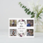 Donker Paarse pruim pioenrozen foto Bewaar de datu Aankondigingskaart (Staand voorkant)