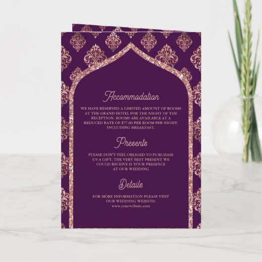Donker Paarse Roos Goud Damask Arch QR Code Muslim (Achterkant)