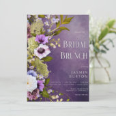 Donker Paarse & Sage Bloemen Moderne Bruidsbrunch Kaart (Staand voorkant)