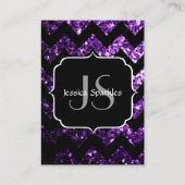 Donker Paarse sparkles zwart Chevron Monogram Visitekaartje (Achterkant)
