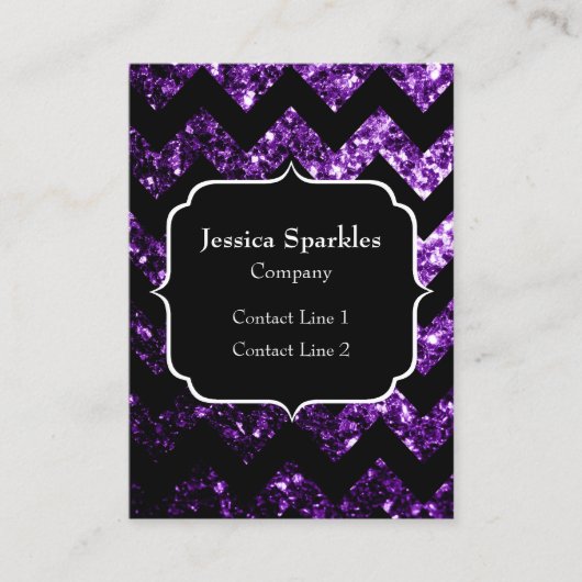 Donker Paarse sparkles zwart Chevron Monogram Visitekaartje (Voorkant)