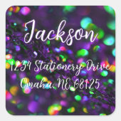 Donker Paarse sprankelende adreslabel Vierkante Sticker (Voorkant)
