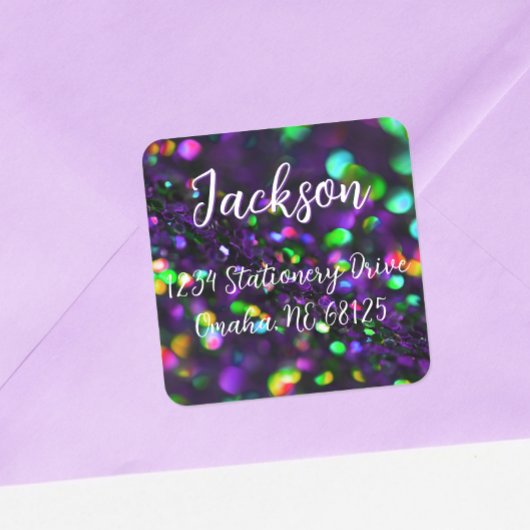 Donker Paarse sprankelende adreslabel Vierkante Sticker