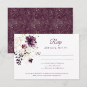 Donker Paarse w/Gold Outline Rozen Paarse RSVP (Voorkant / Achterkant)