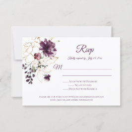 Donker Paarse w/Gold Outline Rozen Paarse RSVP Kaartje