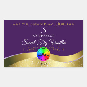 Donker Paarse Wavy Gouden Logo Monogram Productlab Rechthoekige Sticker