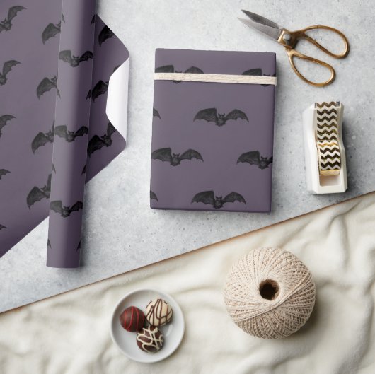 Donker Paarse Witchy Gothic Bat Halloween Gift Cadeaupapier (Crafts)