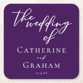 Donker Paarse witte typografie bruiloft Kartonnen Onderzetters (Voorkant)