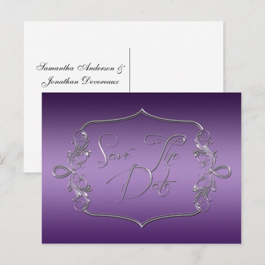 Donker Paarse Zilver Bewaar de datum Aankondigingskaart (Voorkant / Achterkant)