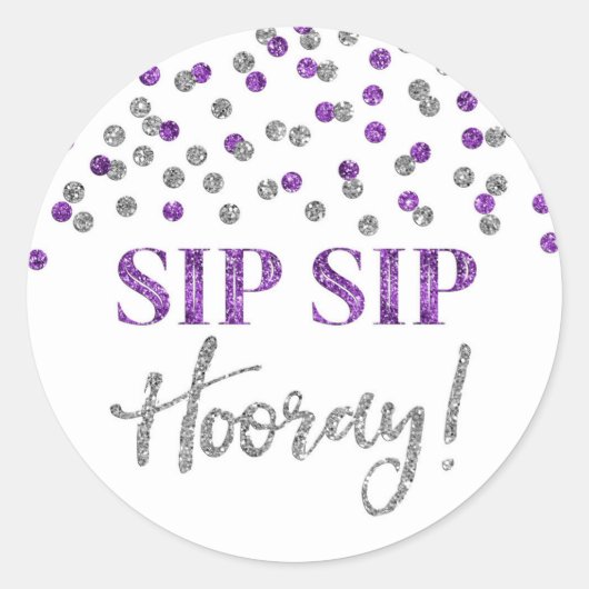 Donker Paarse Zilveren Confetti Sip Hooray Ronde Sticker (Voorkant)