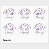 Donker Paarse Zilveren Confetti Sip Hooray Ronde Sticker (Vel)