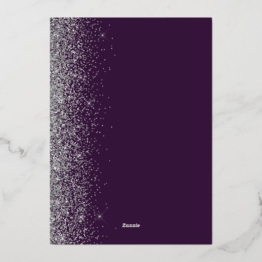 Donker Paarse zilveren glitter Bewaar de datum Folie Uitnodiging (Achterkant)