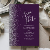 Donker Paarse zilveren glitter Bewaar de datum Folie Uitnodiging