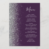 Donker Paarse Zilveren Glitter Bruiloft Menu (Voorkant)