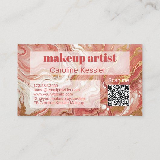 Donker Perzik Koraal Rood Roze Goud Marmer Art Pat Visitekaartje (Achterkant)
