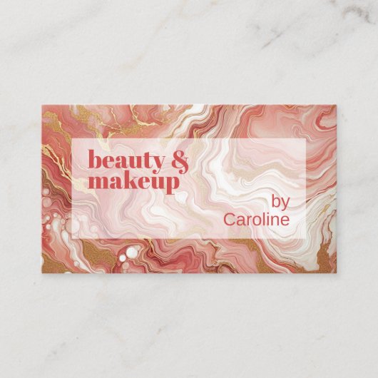 Donker Perzik Koraal Rood Roze Goud Marmer Art Pat Visitekaartje (Voorkant)