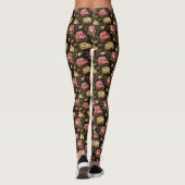 Donker pioen Bloemen Patroon Leggings (Achterkant)