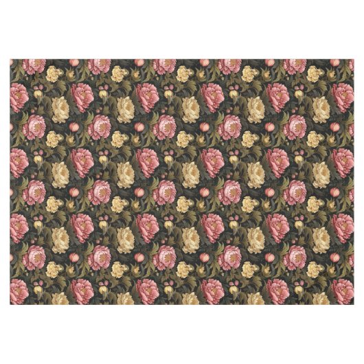 Donker pioen Bloemen Patroon Tafelkleed (Voorkant (Horizontaal))