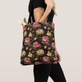 Donker pioen Bloemen Patroon Tote Bag (Dichtbij)
