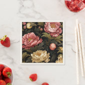 Donker  pioenroos Floral Patroon Papier Servet (Insitu)