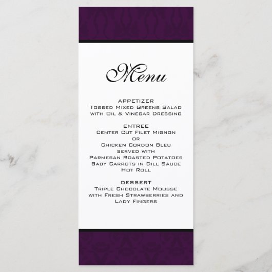 Donker Plum Damask Wedding Menu (Voorkant)