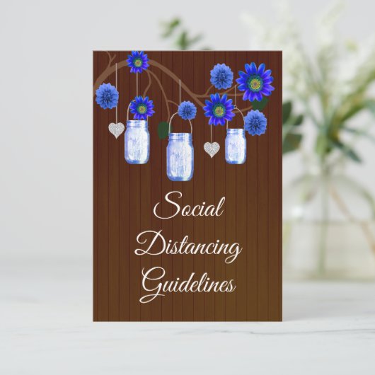 Donker roestblauw bloemmotief metselwerkpot veilig informatiekaartje (Staand voorkant)