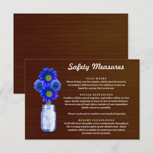 Donker roestblauw bloemmotief metselwerkpot veilig informatiekaartje (Voorkant / Achterkant)