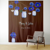 Donker roestig blauwe bloemenvazen fotobackdrop wandkleed (In situ)