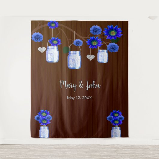 Donker roestig blauwe bloemenvazen fotobackdrop wandkleed (Voorkant)