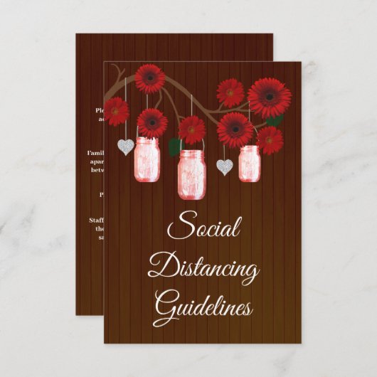 Donker roestig rode bloem vaas veiligheidsmaatrege informatiekaartje (Voorkant / Achterkant)