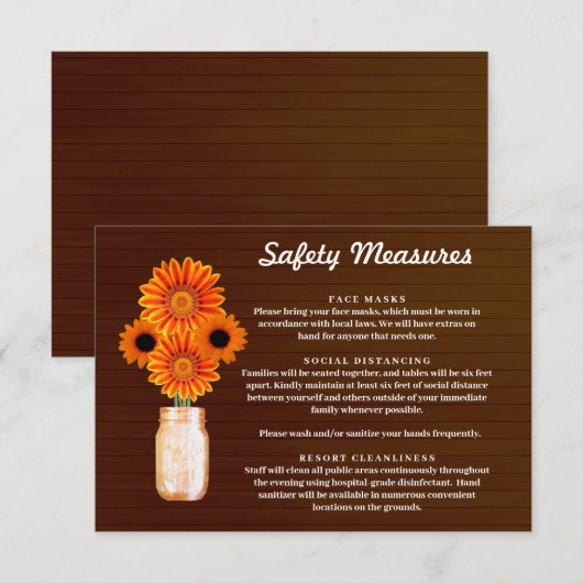 Donker roestige oranje bloem Mason-pot veiligheids Informatiekaartje (Voorkant / Achterkant)