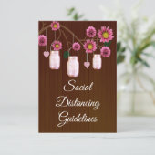 Donker roestkleurig roze bloemmotief Mason-pot vei Informatiekaartje (Staand voorkant)