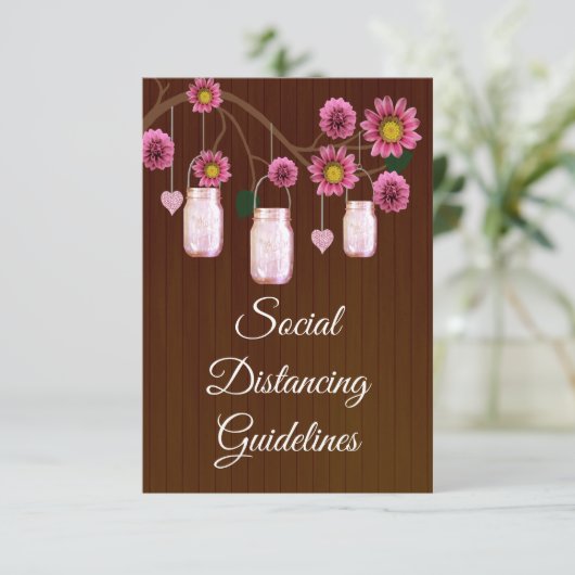 Donker roestkleurig roze bloemmotief metselwerkpot informatiekaartje (Staand voorkant)