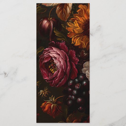 Donker Romantisch Barok Bloemen Schilderij Huwelij Menu (Achterkant)