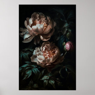 Donker Romantisch Bloemenolieverfschilderij Poster