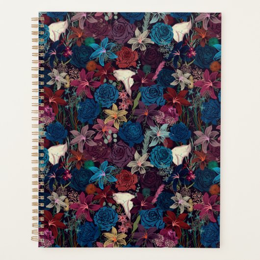 Donker Romantisch Bloemenpatroon Planner (Voorkant)