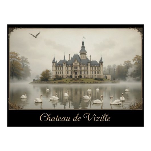 Donker Romantisch Kasteel van Vizille Avond Perfect Poster (Voorkant)