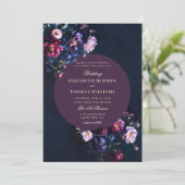Donker Romantisch Moody Bloemen Jewel Mauve Bruilo Kaart (Staand voorkant)