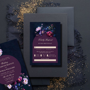 Donker Romantisch Moody Bloemen Jewel Mauve Bruilo RSVP Kaartje