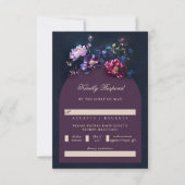 Donker Romantisch Moody Bloemen Jewel Mauve Bruilo RSVP Kaartje (Voorkant)