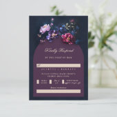 Donker Romantisch Moody Bloemen Jewel Mauve Bruilo RSVP Kaartje (Staand voorkant)
