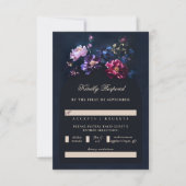 Donker Romantisch Moody Bloemen Juweel Zwart Huwel RSVP Kaartje (Voorkant)